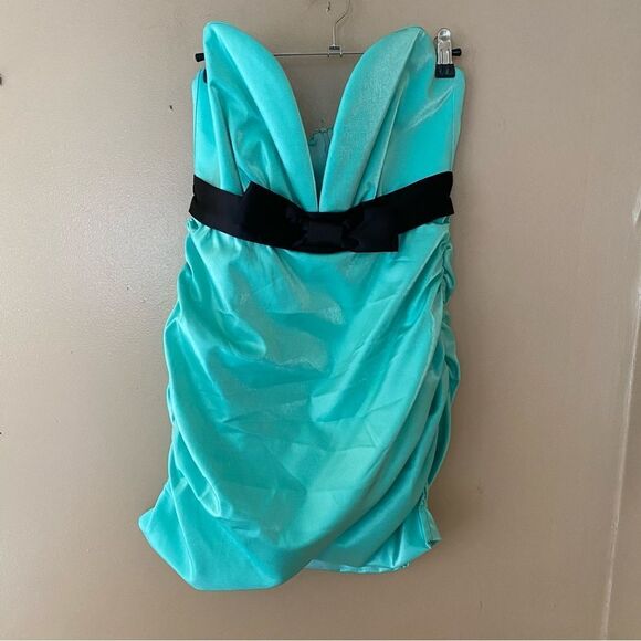 NWT Superdown Lexi Sweetheart Mini Dress Teal bow ribbon party Revolve XS - Picture 8 of 9